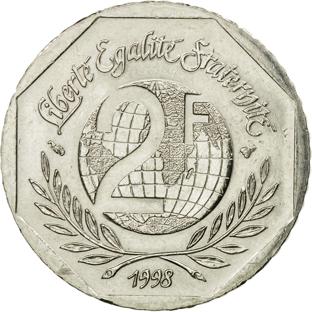 Coin, France, René Cassin, 2 Francs, 1998, AU(50-53), Nickel, KM:1213