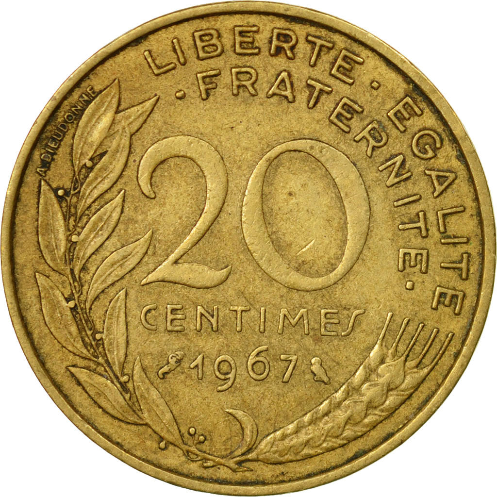 Coin, France, Marianne, 20 Centimes, 1967, Paris, VF(20-25), Aluminum-Bronze