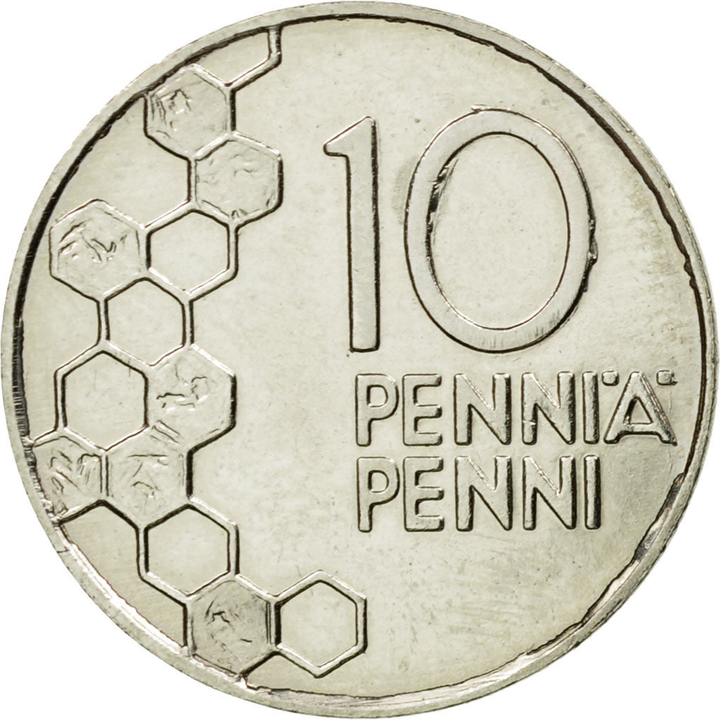 Coin, Finland, 10 Pennia, 1997, MS(60-62), Copper-nickel, KM:65