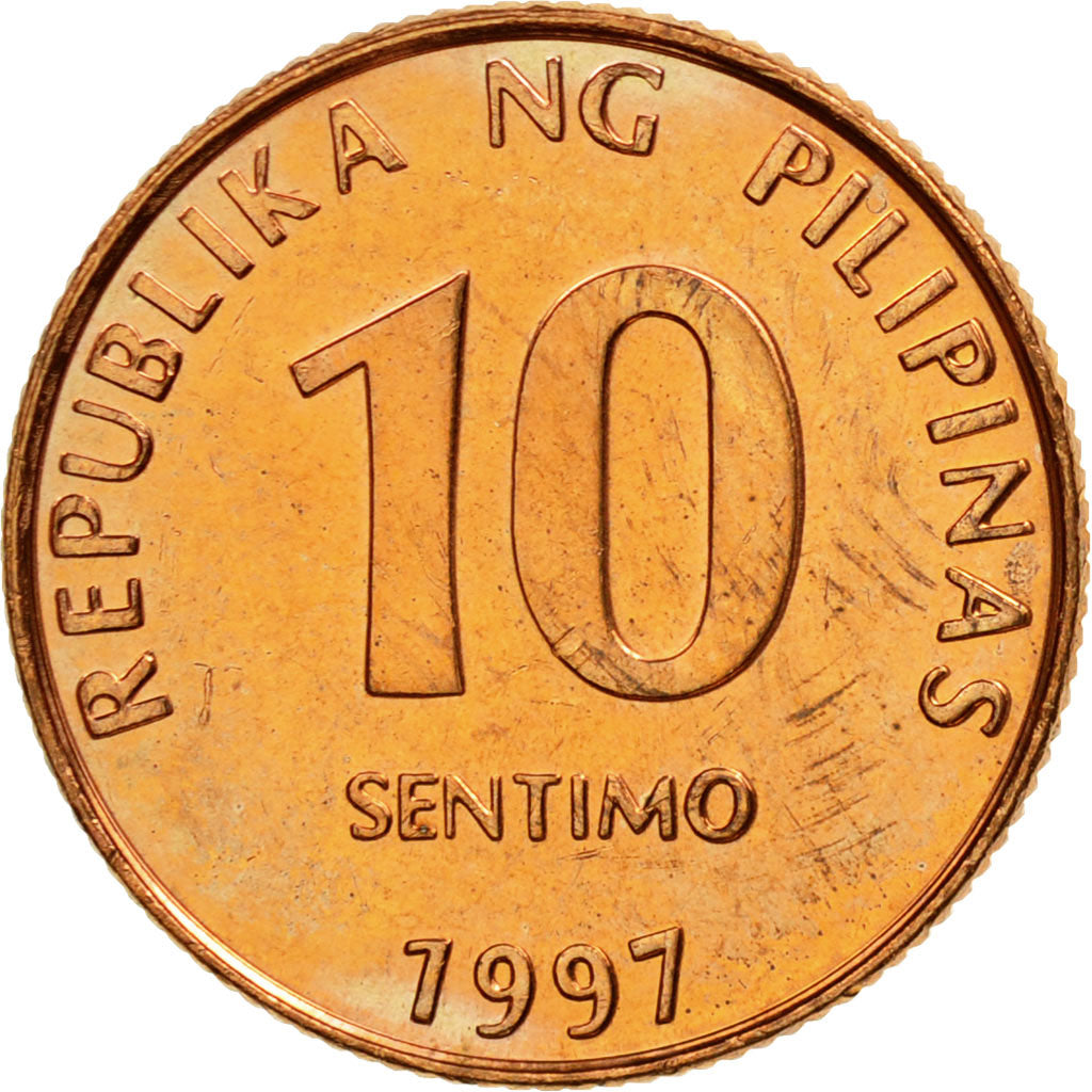 Coin, Philippines, 10 Sentimos, 1997, AU(50-53), Copper Plated Steel, KM:270.1