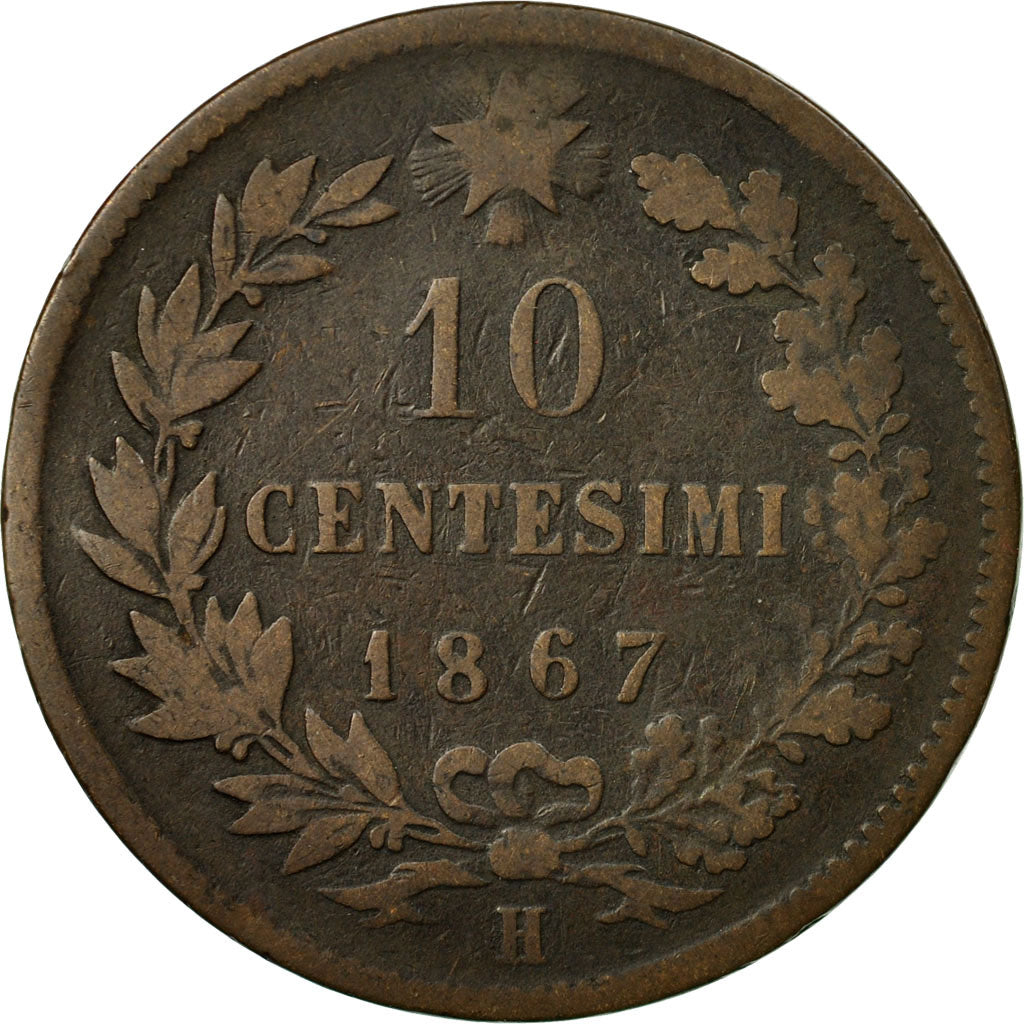 Coin, Italy, Vittorio Emanuele II, 10 Centesimi, 1867, Birmingham, VF(20-25)