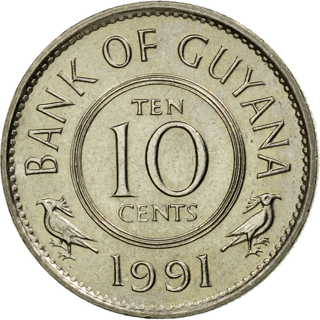 Coin, Guyana, 10 Cents, 1991, AU(55-58), Copper-nickel, KM:33