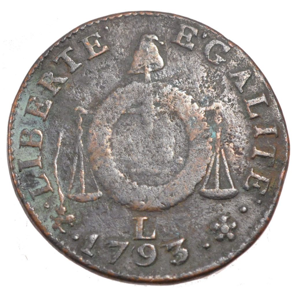 FRANCE, Sol aux balances françoise, Sol, 1793, Bayonne, KM #619.8, F(12-15), B..