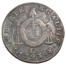 FRANCE, Sol aux balances françoise, Sol, 1793, Bayonne, KM #619.8, F(12-15), B..