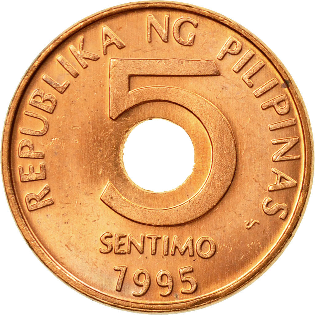 Coin, Philippines, 5 Sentimos, 1995, AU(50-53), Copper Plated Steel, KM:268