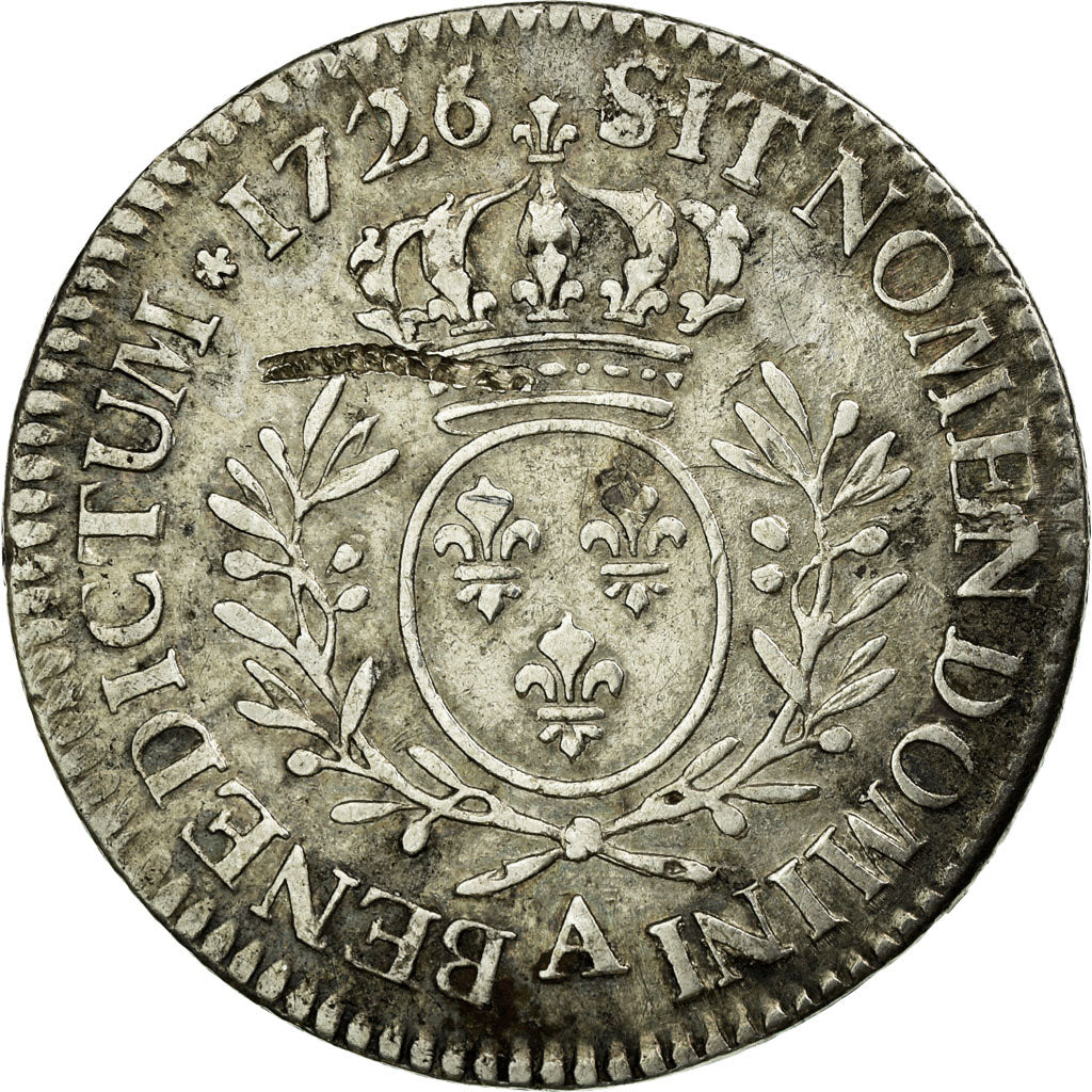 Coin, France, Louis XV, 1/5 Écu aux branches d'olivier, 24 Sols, 1/5 ECU, 1726