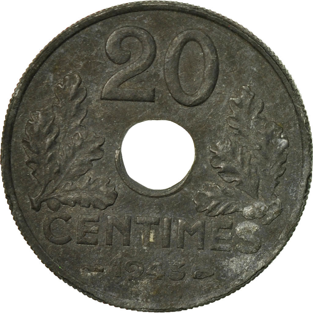 Moneda, Francia, État français, 20 Centimes, 1943, Paris, BC, Cinc, KM:900.2