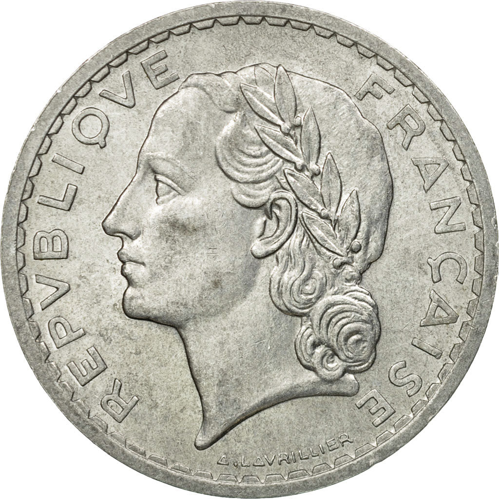 Moneda, Francia, Lavrillier, 5 Francs, 1949, Paris, MBC+, Aluminio, KM:888b.1