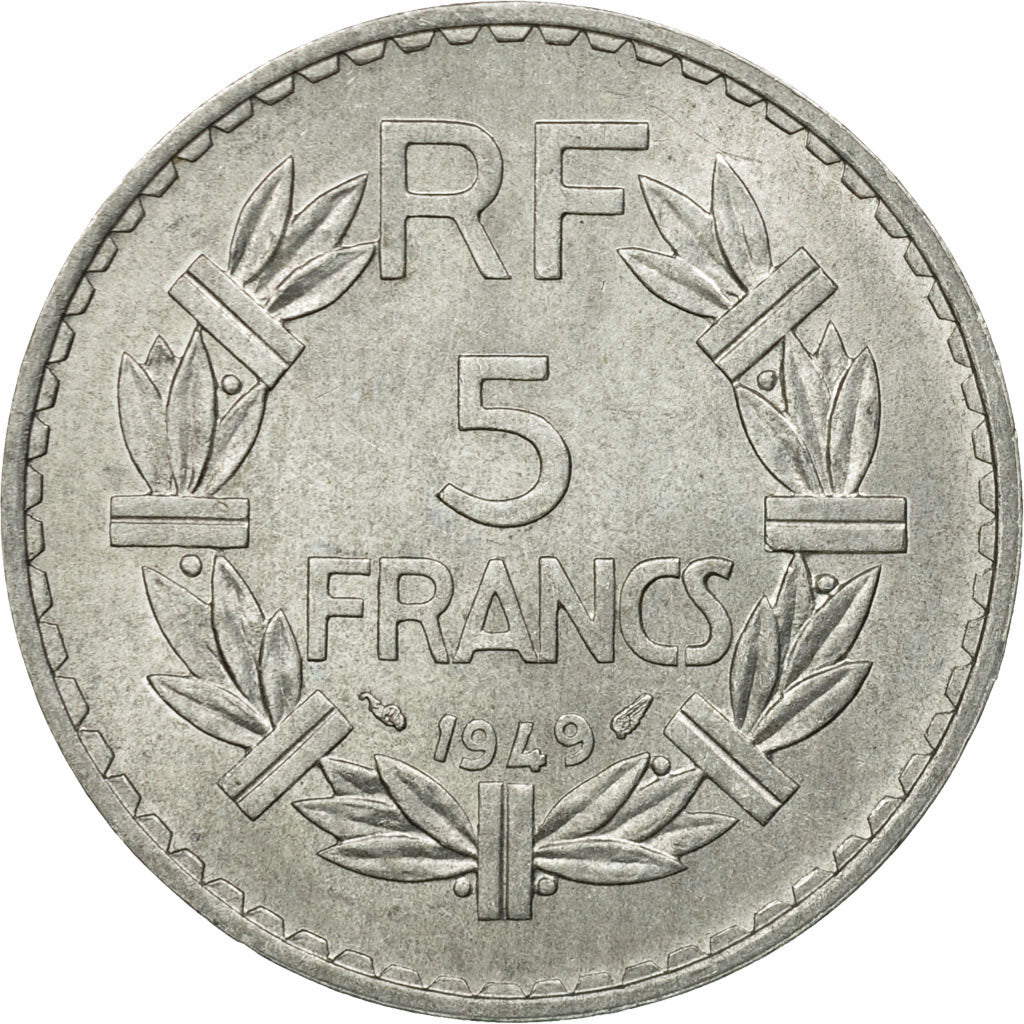 Moneda, Francia, Lavrillier, 5 Francs, 1949, Paris, MBC+, Aluminio, KM:888b.1