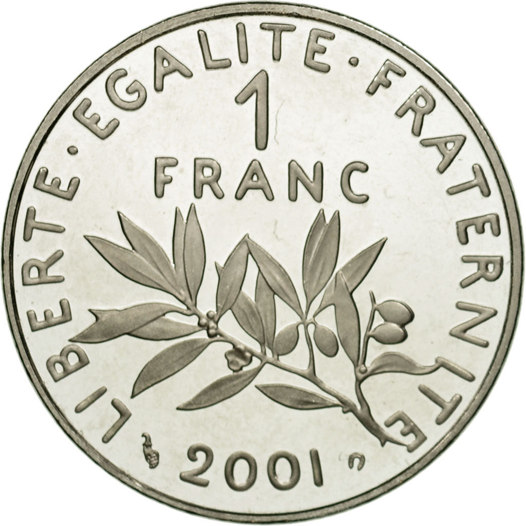 Moneta, Francja, Semeuse, Franc, 2001, MS(65-70), Nikiel, KM:925.2, Gadoury:474b