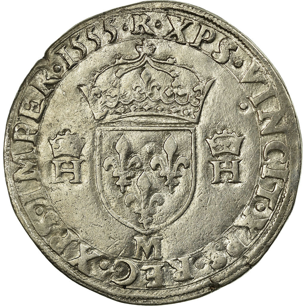 Coin, France, Teston, 1555, Toulouse, EF(40-45), Silver, Sombart:4572