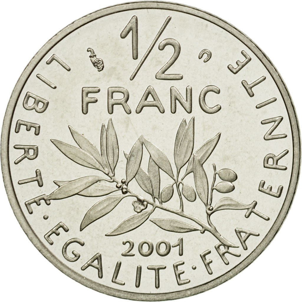Moneda, Francia, Semeuse, 1/2 Franc, 2001, FDC, Níquel, KM:931.2, Gadoury:429a