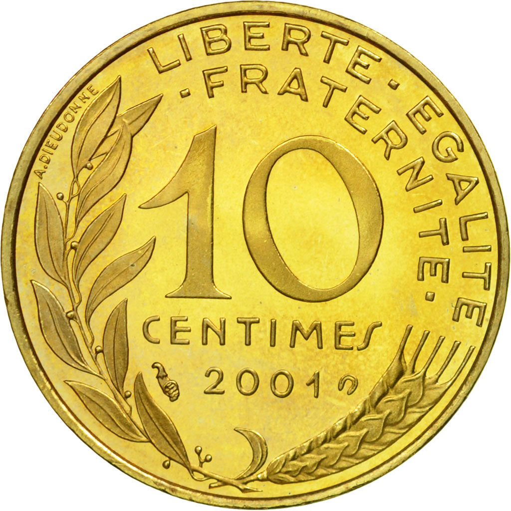 Munten, Frankrijk, Marianne, 10 Centimes, 2001, Paris, FDC, Aluminum-Bronze