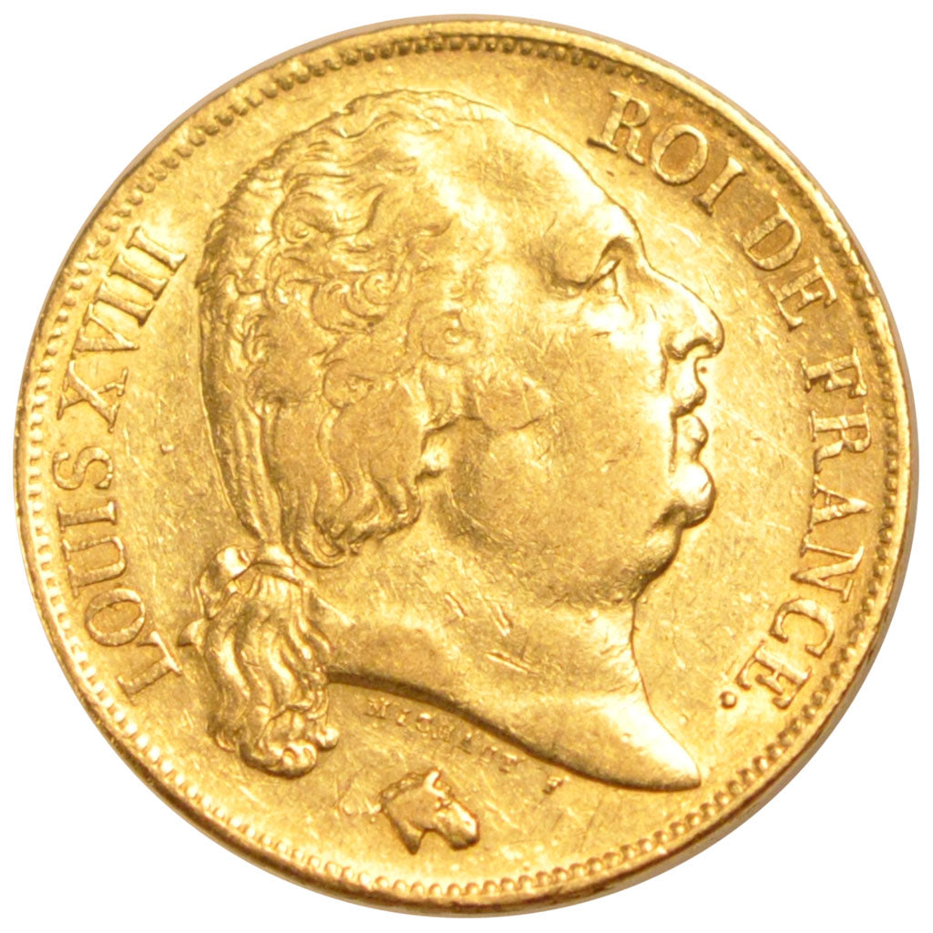 FRANCE, Louis XVIII, 20 Francs, 1818, Lille, KM #712.9, AU(50-53), Gold,...