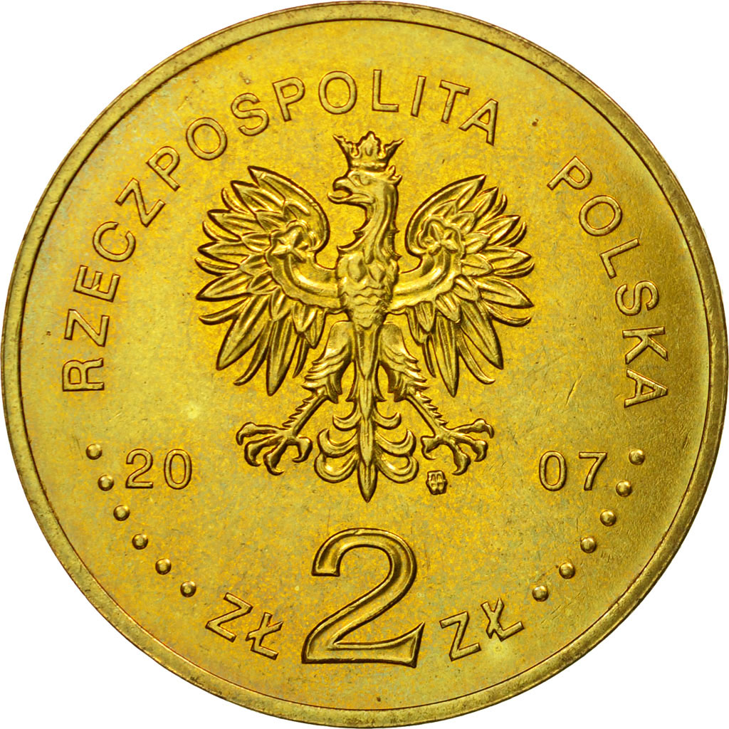 Coin, Poland, 2 Zlote, 2007, Warsaw, AU(55-58), Brass, KM:592