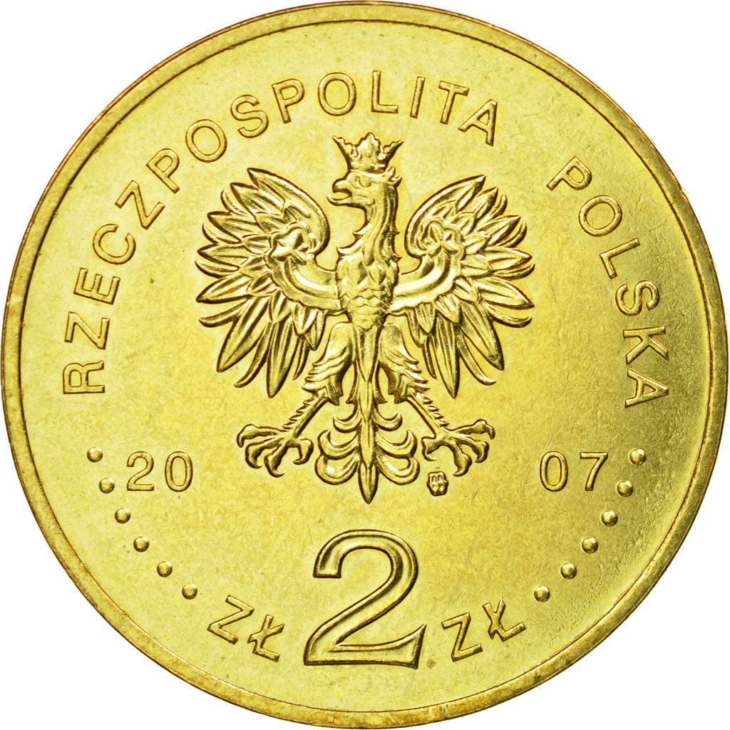 Münze, Polen, 2 Zlote, 2007, Warsaw, VZ, Messing, KM:594
