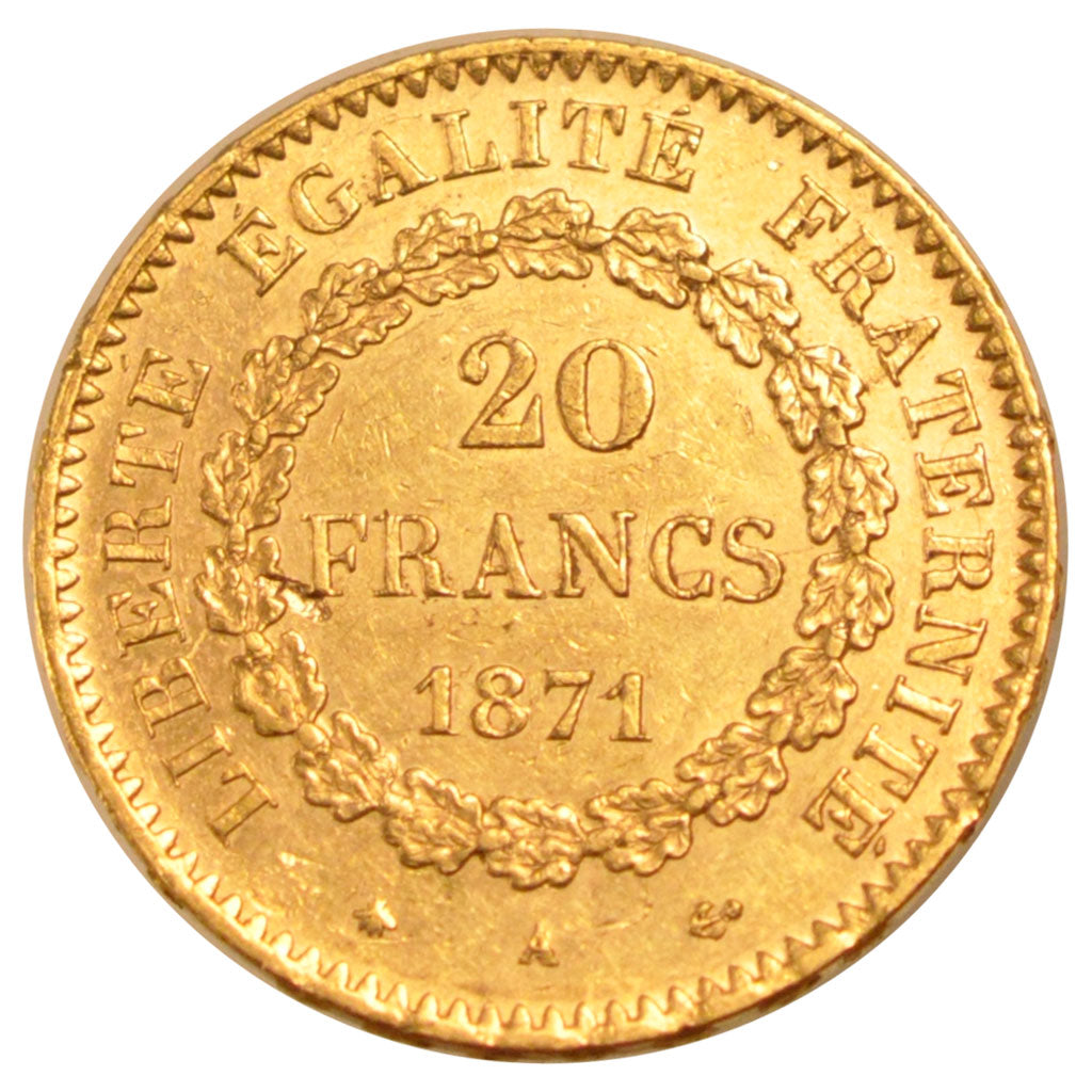 Francia, Génie, 20 Francs, 1871, Paris, BB+, Oro, KM:825, Gadoury:1063