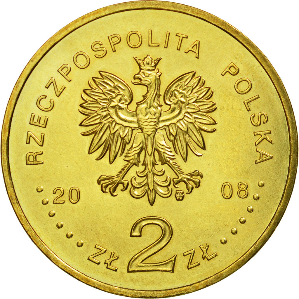 Coin, Poland, 2 Zlote, 2008, Warsaw, AU(55-58), Brass, KM:633