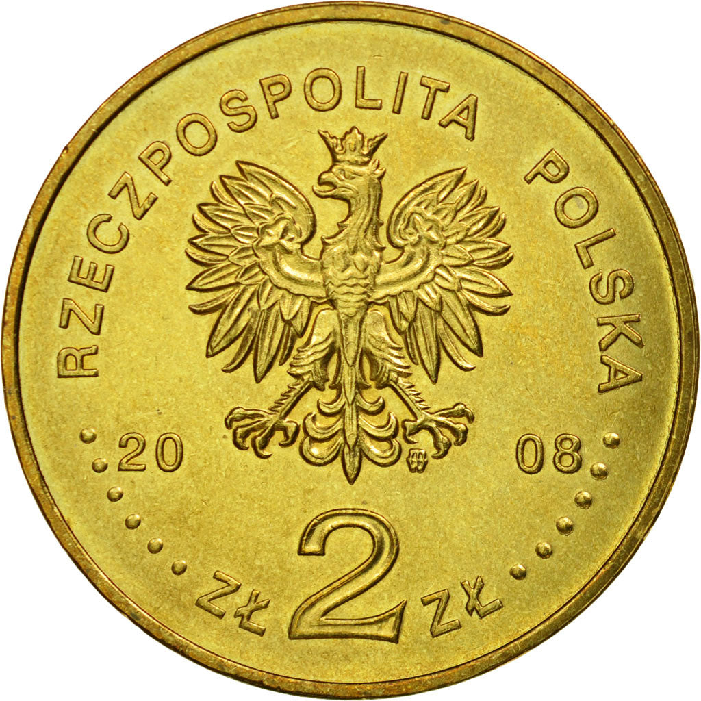 Coin, Poland, 2 Zlote, 2008, Warsaw, AU(55-58), Brass, KM:634