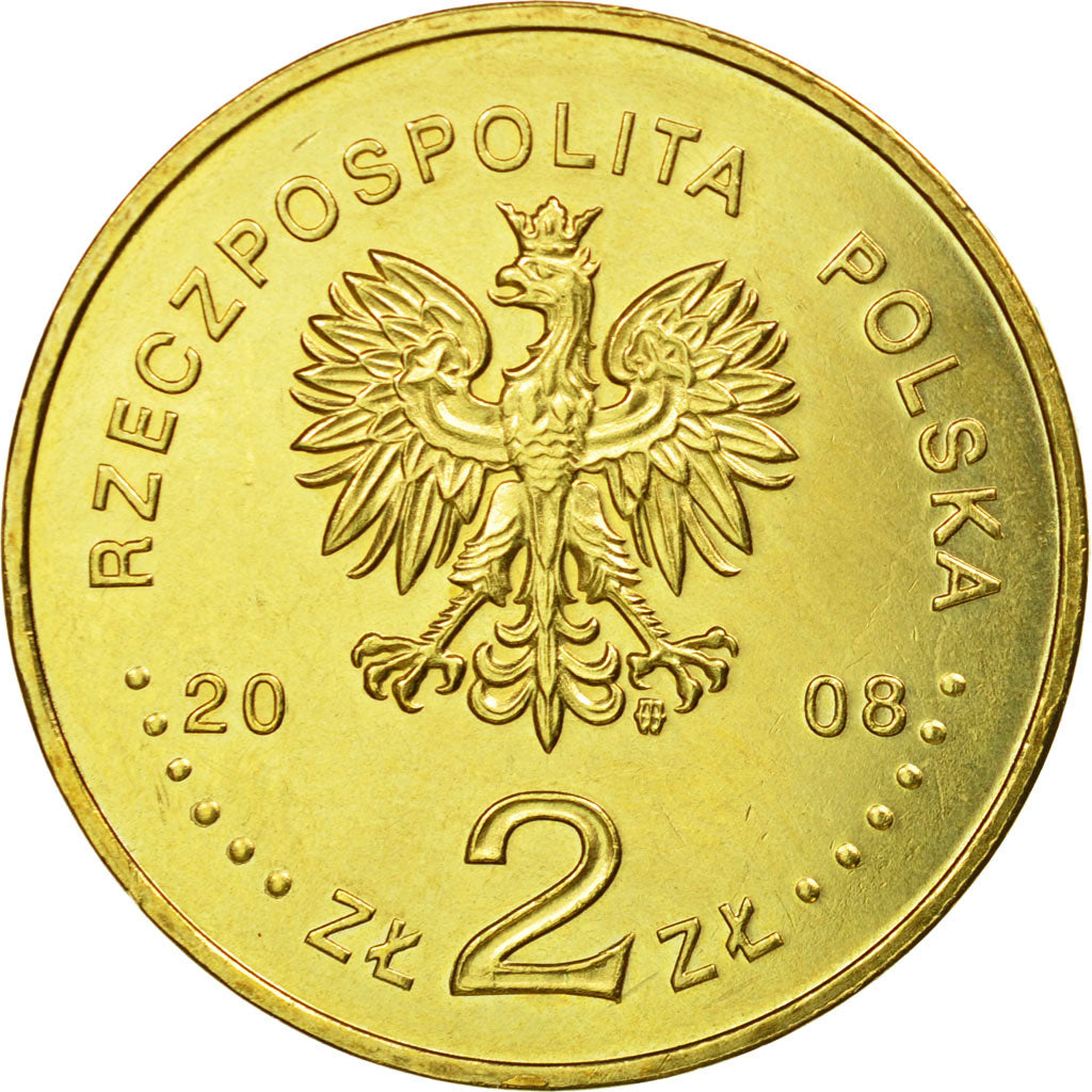 Coin, Poland, 2 Zlote, 2008, Warsaw, AU(55-58), Brass, KM:641