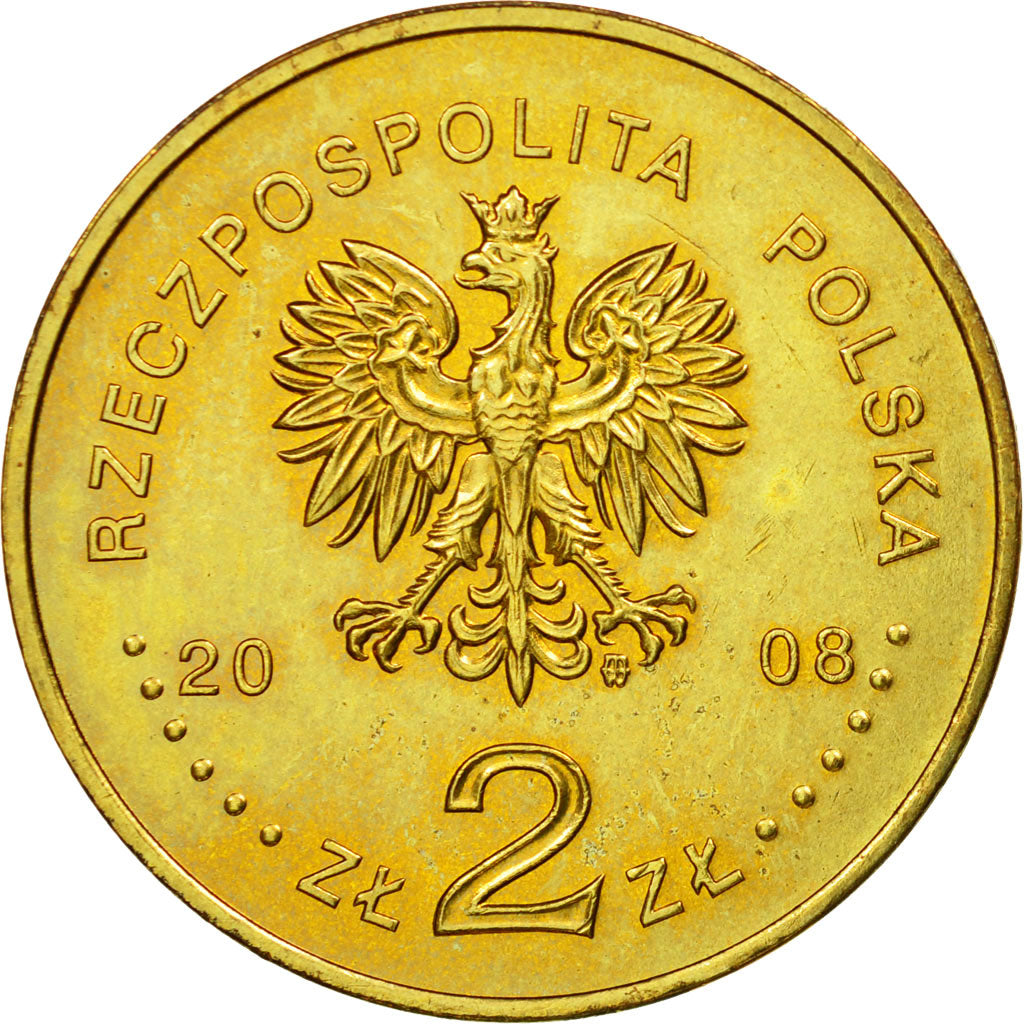 Coin, Poland, 2 Zlote, 2008, Warsaw, AU(55-58), Brass, KM:648