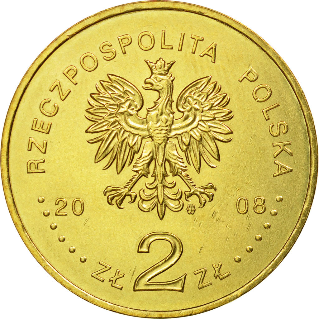 Coin, Poland, 2 Zlote, 2008, Warsaw, AU(55-58), Brass, KM:650