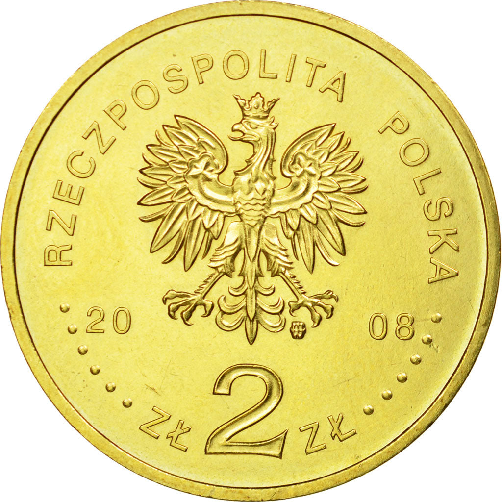 Coin, Poland, 2 Zlote, 2008, AU(55-58), Brass, KM:659