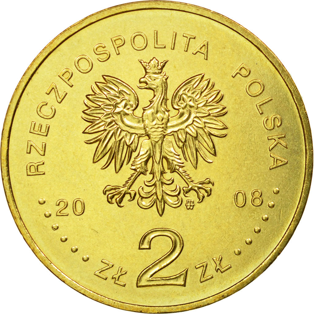 Coin, Poland, 2 Zlote, 2008, AU(55-58), Brass, KM:662