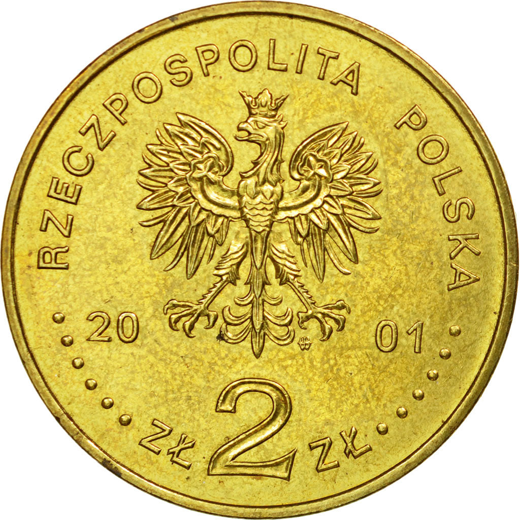 Coin, Poland, 2 Zlote, 2001, Warsaw, AU(50-53), Brass, KM:421