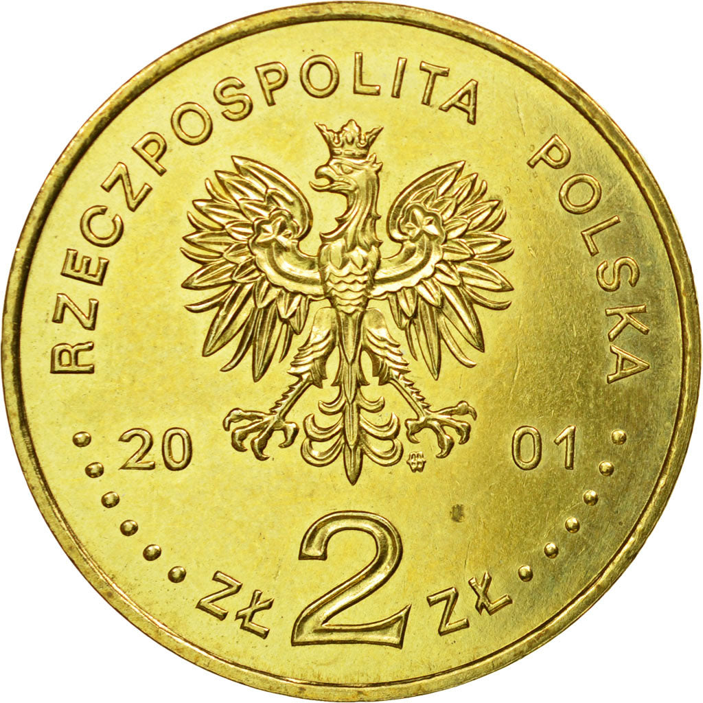 Coin, Poland, 2 Zlote, 2001, Warsaw, AU(55-58), Brass, KM:408