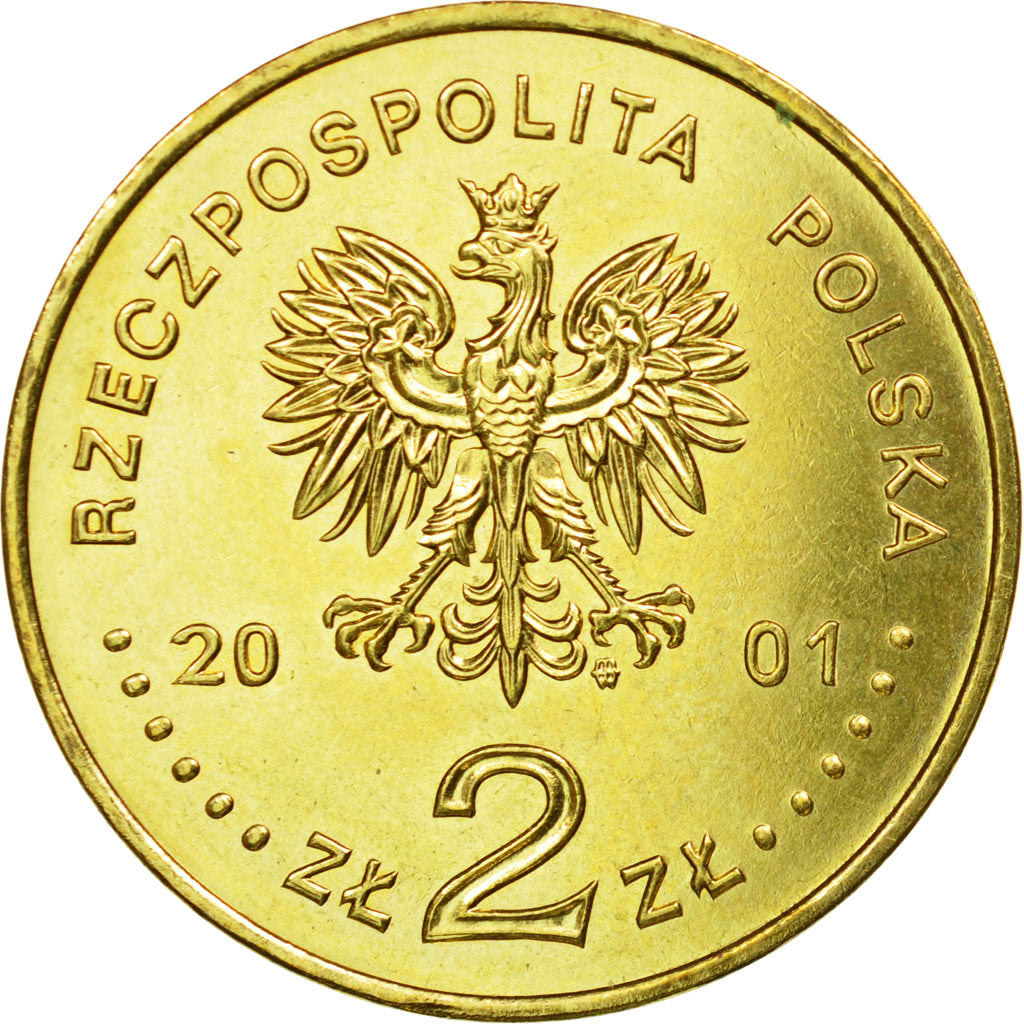 Coin, Poland, 2 Zlote, 2001, Warsaw, AU(55-58), Brass, KM:412