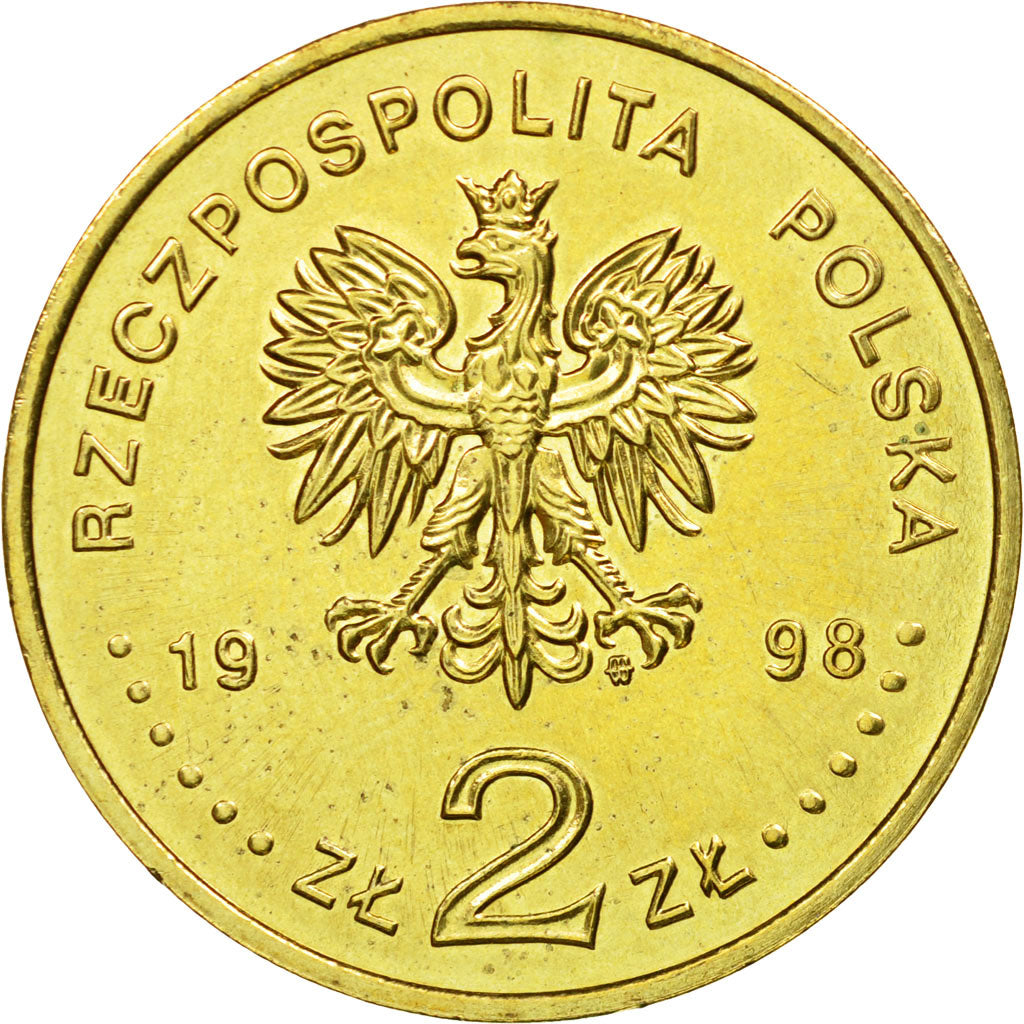 Coin, Poland, 2 Zlote, 1998, Warsaw, AU(55-58), Brass, KM:335