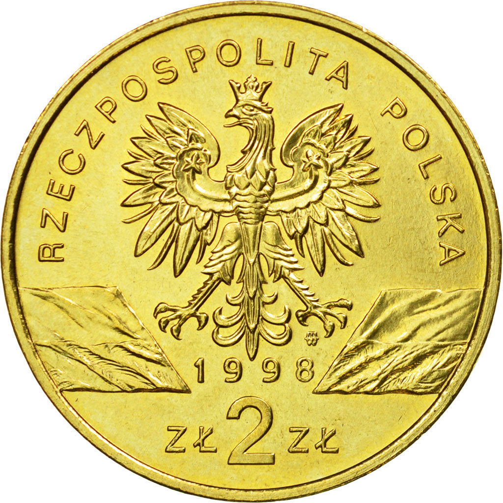 Coin, Poland, 2 Zlote, 1998, Warsaw, AU(55-58), Brass, KM:340