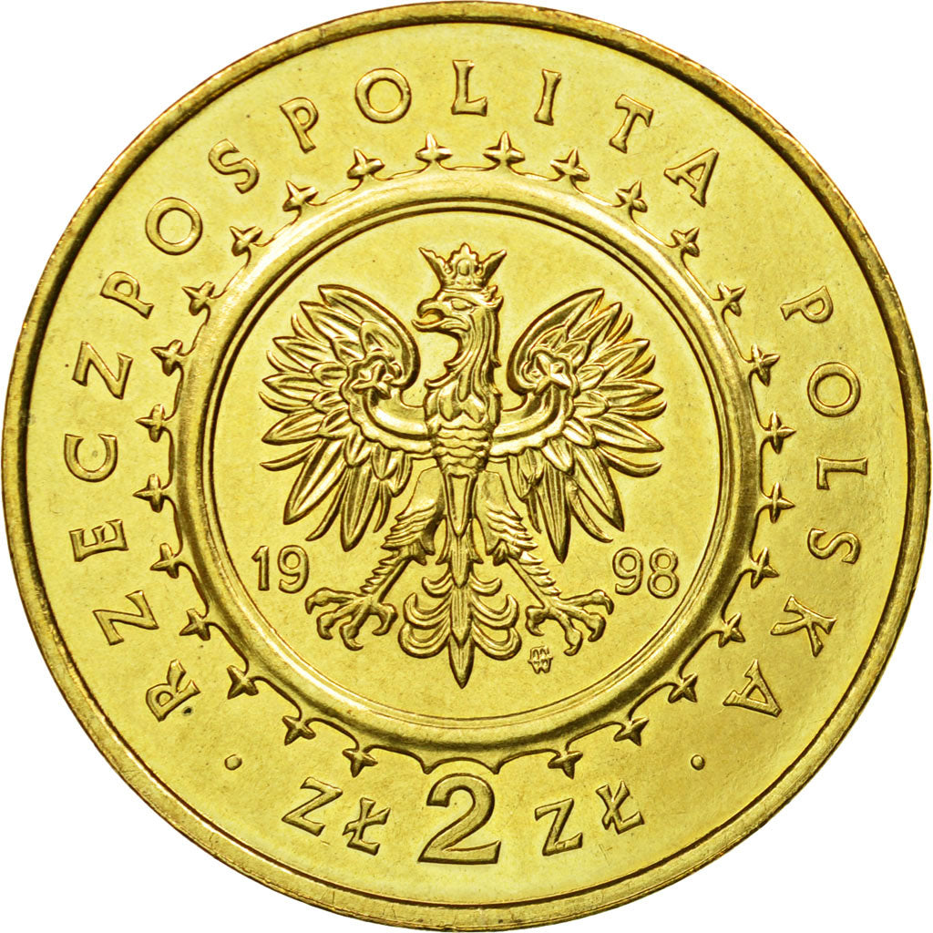 Coin, Poland, 2 Zlote, 1998, Warsaw, AU(55-58), Brass, KM:347