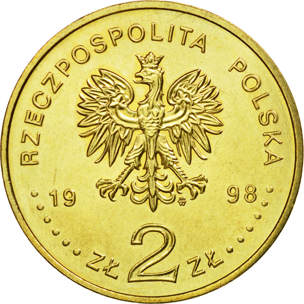 Coin, Poland, 2 Zlote, 1998, Warsaw, AU(55-58), Brass, KM:352
