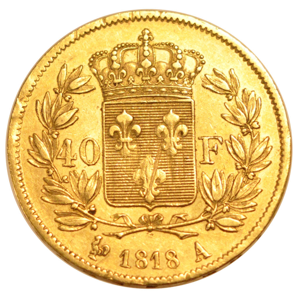 FRANCE, Louis XVIII, 40 Francs, 1818, Paris, KM #713.1, AU(50-53), Gold,...