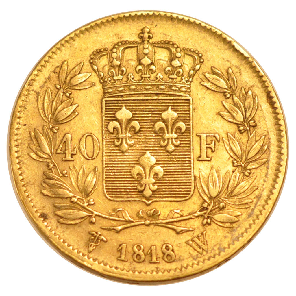 FRANCE, Louis XVIII, 40 Francs, 1818, Lille, KM #713.6, AU(50-53), Gold,...