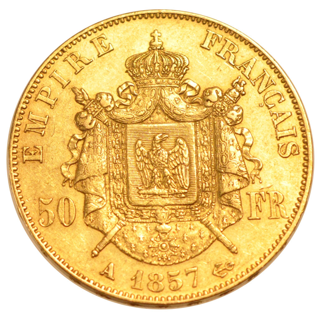 FRANCE, Napoléon III, 50 Francs, 1857, Paris, KM #785.1, AU(55-58), Gold, Gadour