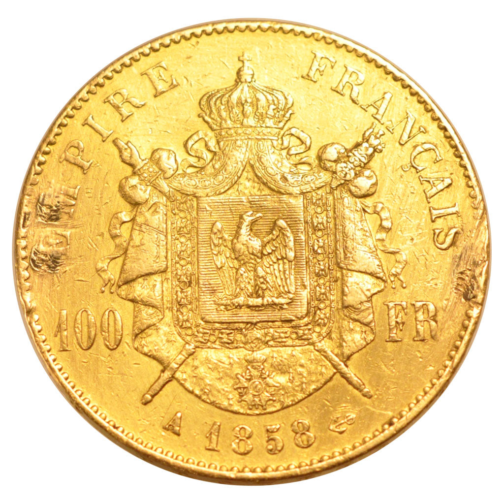 FRANCE, Napoléon III, 100 Francs, 1858, Paris, KM #786.1, VF(30-35), Gold, G...