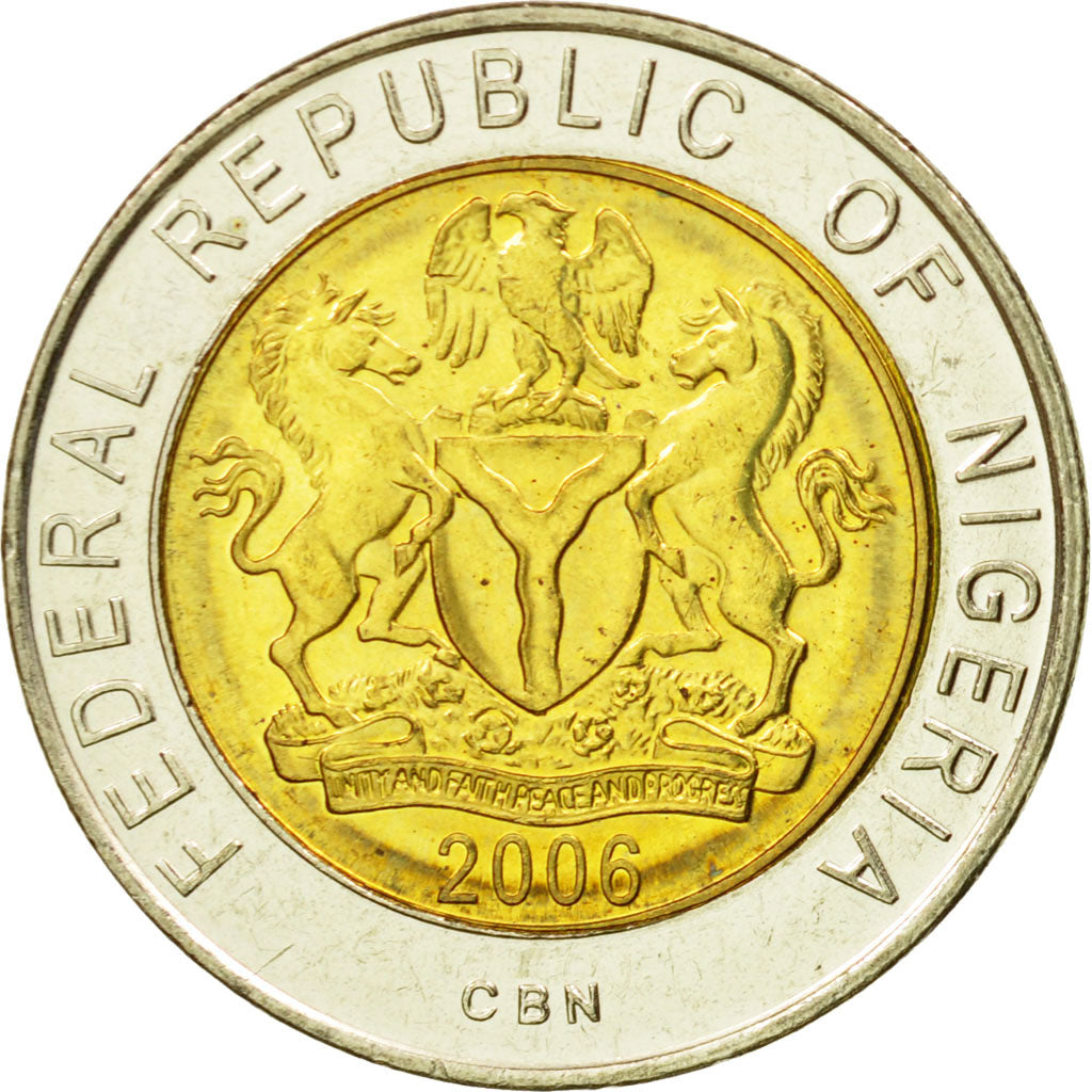 Coin, Nigeria, Naira, 2006, MS(60-62), Bi-Metallic, KM:18