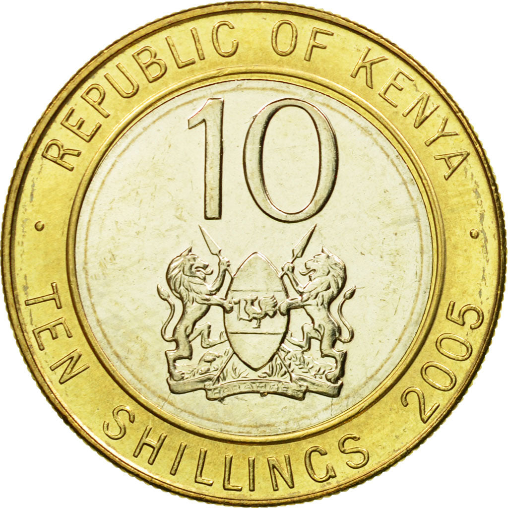 Coin, Kenya, 10 Shillings, 2005, British Royal Mint, MS(60-62), Bi-Metallic