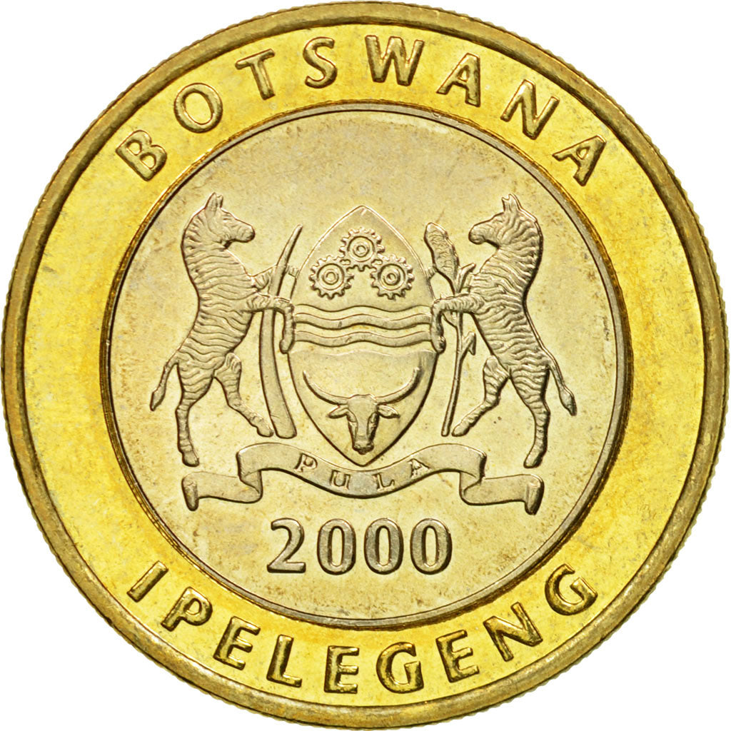 Coin, Botswana, 5 Pula, 2000, British Royal Mint, MS(65-70), Bi-Metallic, KM:30