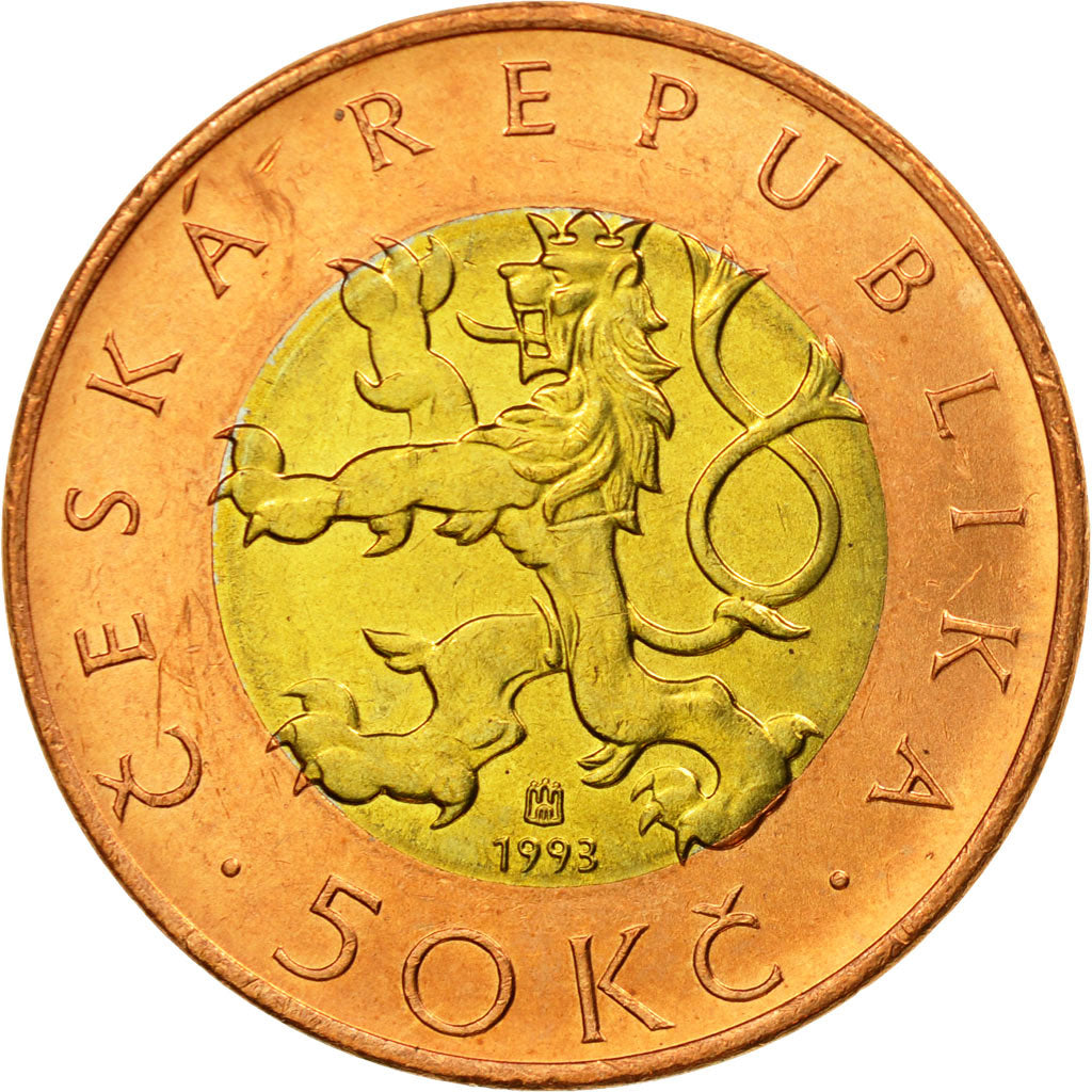 Coin, Czech Republic, 50 Korun, 1993, MS(65-70), Bi-Metallic, KM:1