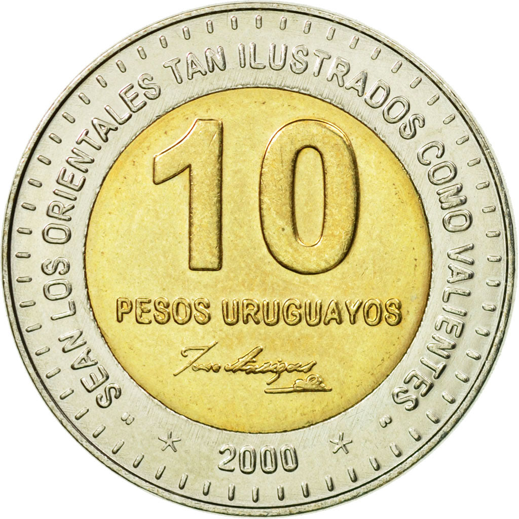 Moneda, Uruguay, 10 Pesos Uruguayos, 2000, FDC, Bimetálico, KM:121