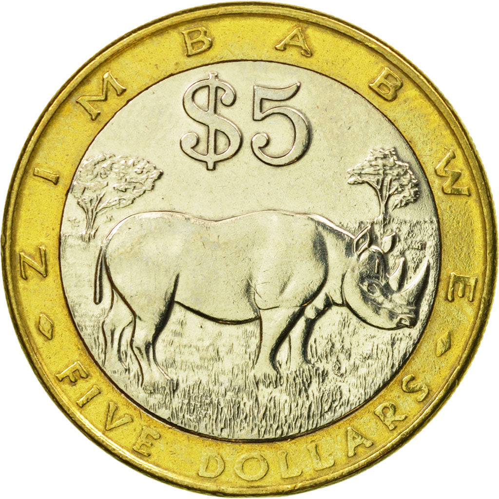 Coin, Zimbabwe, 5 Dollars, 2001, Harare, MS(65-70), Bi-Metallic, KM:13