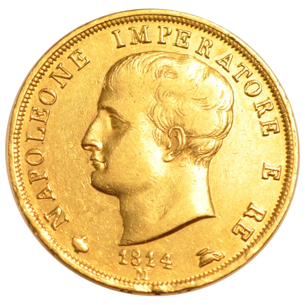 ITALIAN STATES, 40 Lire, 1814, Milan, KM #12, EF(40-45), Gold, 12.80