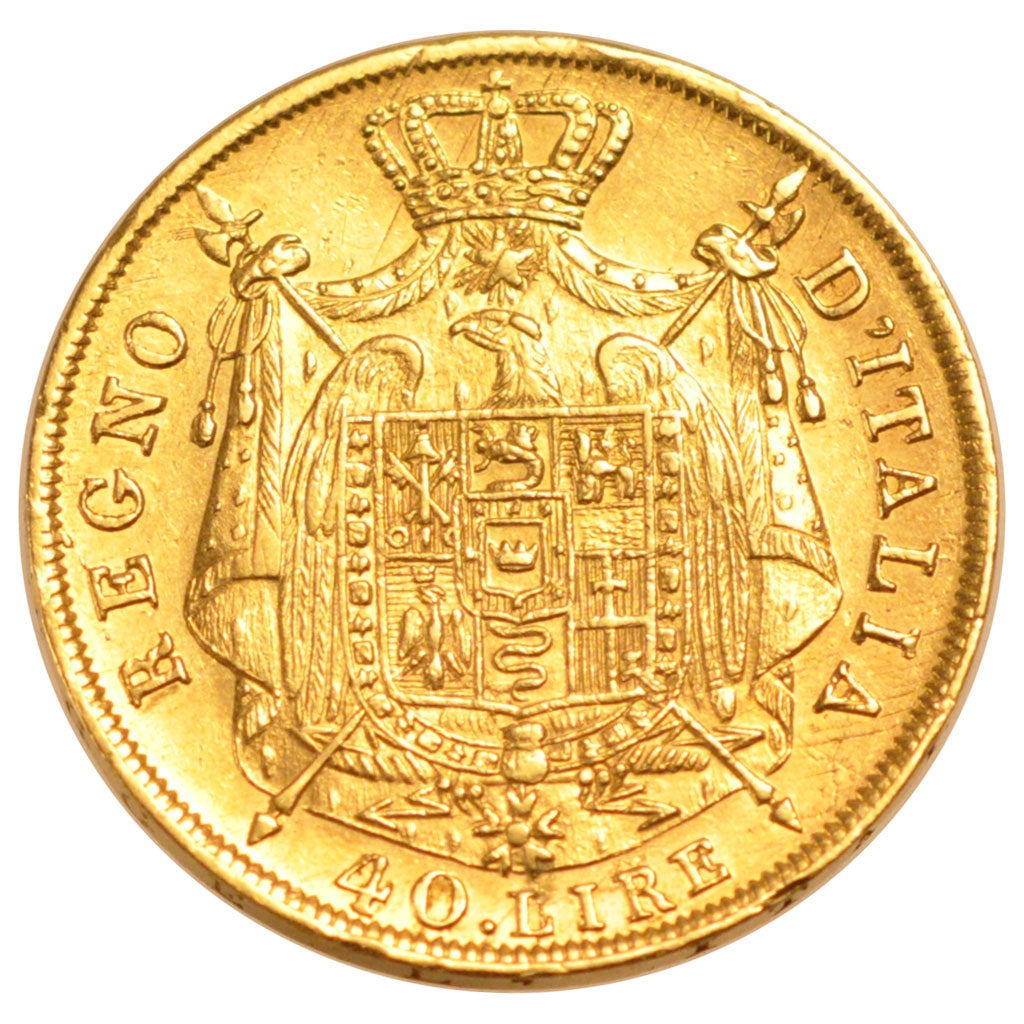 ITALIAN STATES, 40 Lire, 1814, Milan, KM #12, EF(40-45), Gold, 12.80