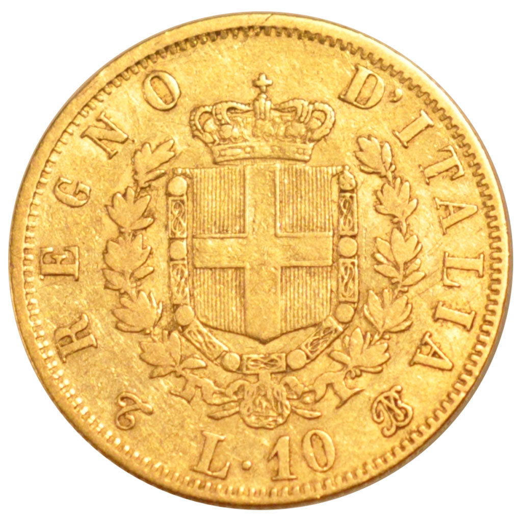 ITALY, 10 Lire, 1863, Torino, KM #9.3, EF(40-45), Gold, 19, 3.20