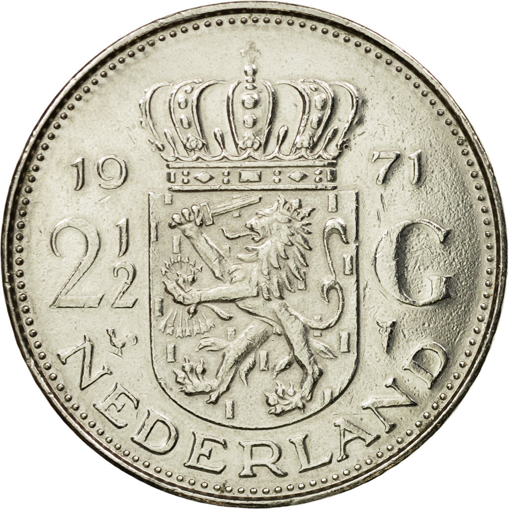 Coin, Netherlands, Juliana, 2-1/2 Gulden, 1971, AU(55-58), Nickel, KM:191