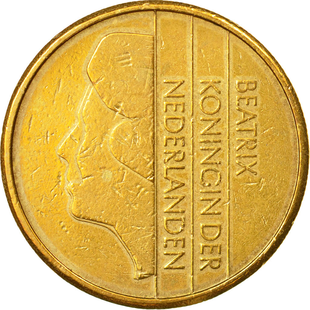 Coin, Netherlands, Beatrix, 5 Gulden, 1988, AU(50-53), Bronze Clad Nickel